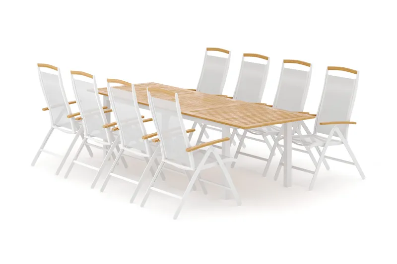 Las Vegas udendørs spisegruppe udtrækkelig 220x280x100 cm med 8 Las Vegas positionsstole - Hvid - Havemøbler - Udendørsgruppe - Havesæt