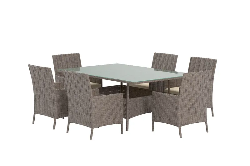Lefkas spisegruppe 150 cm med 6 stole udendørs - Brun - Havemøbler - Udendørsgruppe - Havesæt