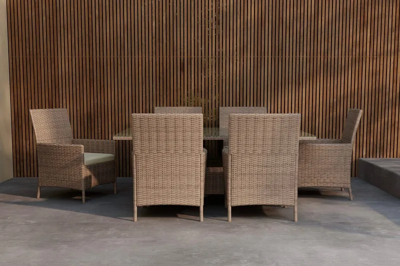 Lefkas spisegruppe 150 cm med 6 stole udendørs, Brun