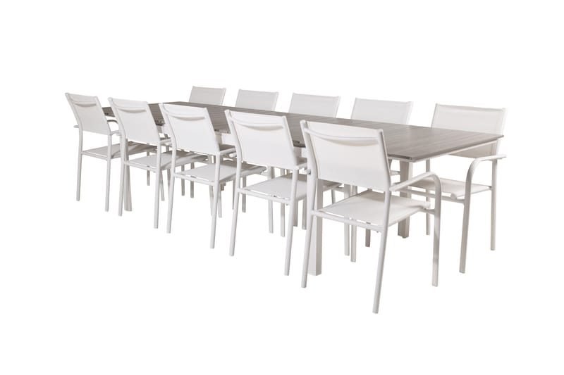 Levels Matgruppe 225-325 cm Rektangulær med 10 Santorini Stole - Grå - Havemøbler - Udendørsgruppe - Havesæt