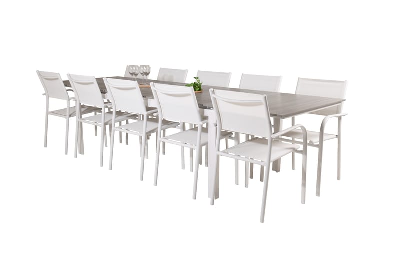 Levels Matgruppe 225-325 cm Rektangulær med 10 Santorini Stole - Grå - Havemøbler - Udendørsgruppe - Havesæt