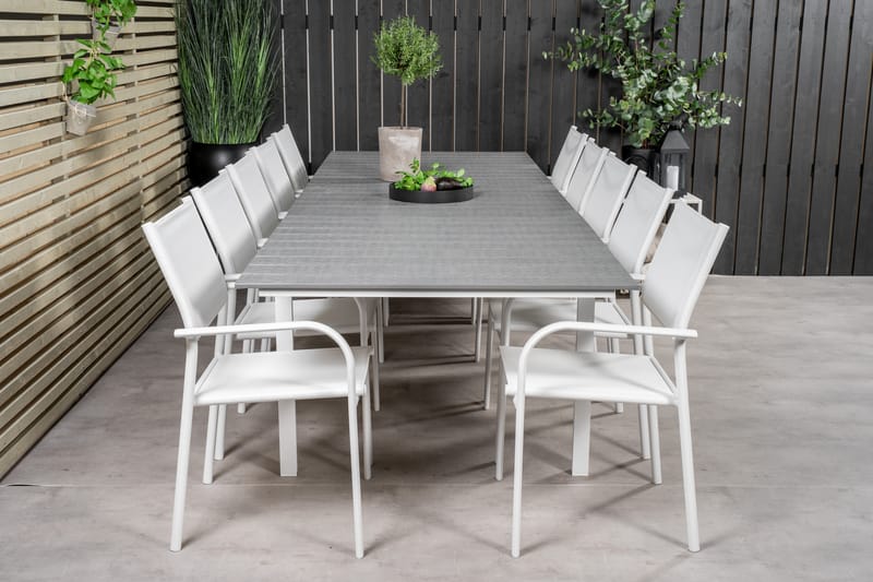 Levels Matgruppe 225-325 cm Rektangulær med 10 Santorini Stole - Grå - Havemøbler - Udendørsgruppe - Havesæt