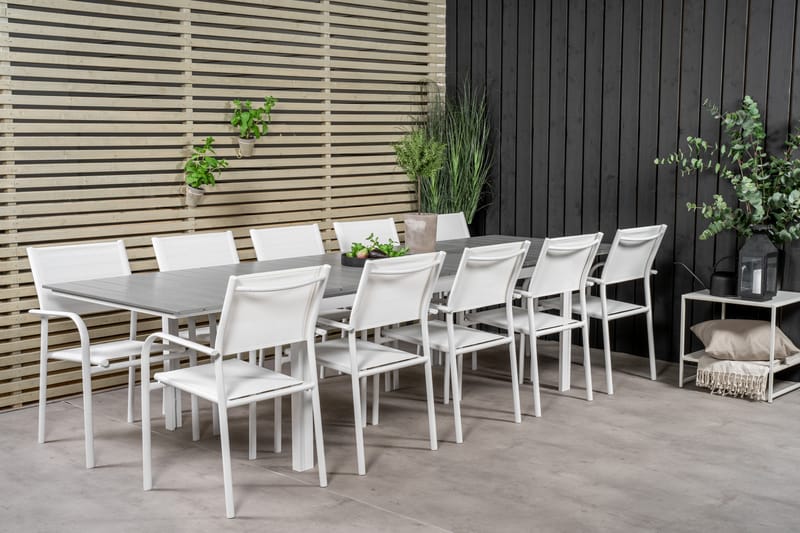 Levels Matgruppe 225-325 cm Rektangulær med 10 Santorini Stole - Grå - Havemøbler - Udendørsgruppe - Havesæt