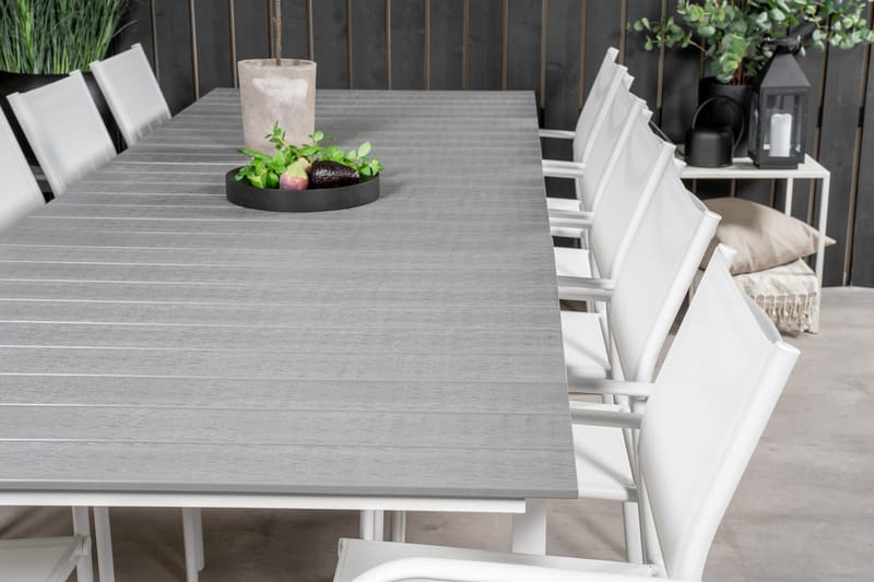 Levels Matgruppe 225-325 cm Rektangulær med 10 Santorini Stole - Grå - Havemøbler - Udendørsgruppe - Havesæt