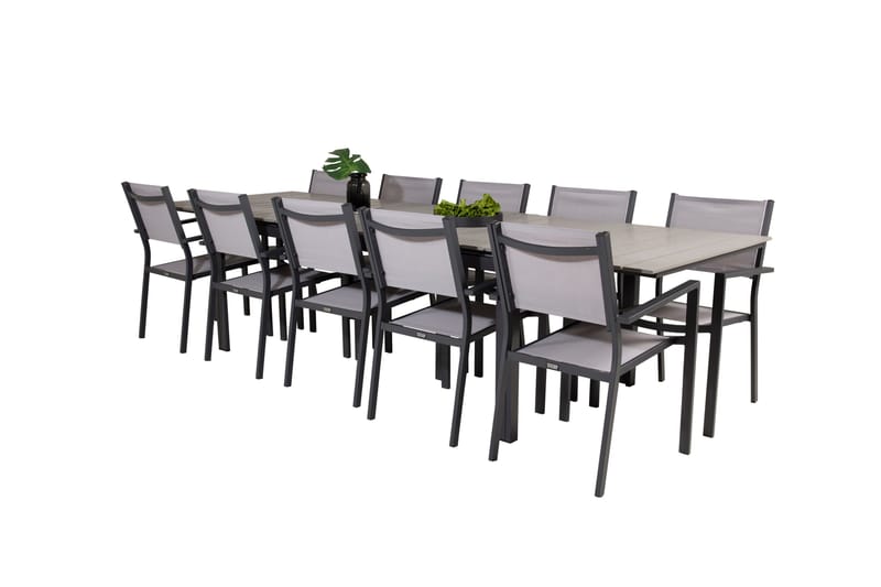 Levels Spisegruppe 225-325 cm Rektangulær med 10 Copacabana Stole - Grå - Havemøbler - Udendørsgruppe - Havesæt