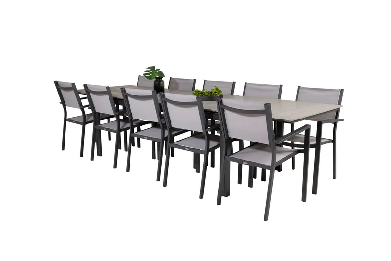 Levels Spisegruppe 225-325 cm Rektangulær med 10 Copacabana Stole - Grå - Havemøbler - Udendørsgruppe - Havesæt