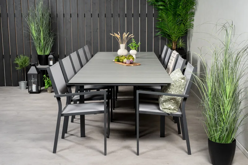 Levels Spisegruppe 225-325 cm Rektangulær med 10 Copacabana Stole - Grå - Havemøbler - Udendørsgruppe - Havesæt