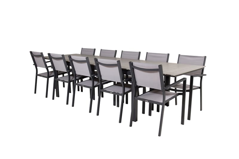 Levels Spisegruppe 225-325 cm Rektangulær med 10 Copacabana Stole - Grå - Havemøbler - Udendørsgruppe - Havesæt