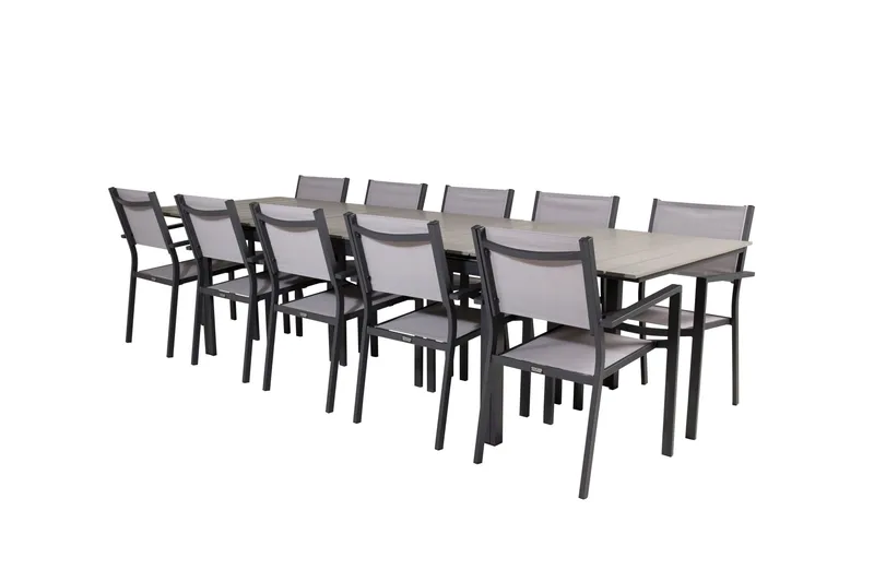 Levels Spisegruppe 225-325 cm Rektangulær med 10 Copacabana Stole - Grå - Havemøbler - Udendørsgruppe - Havesæt