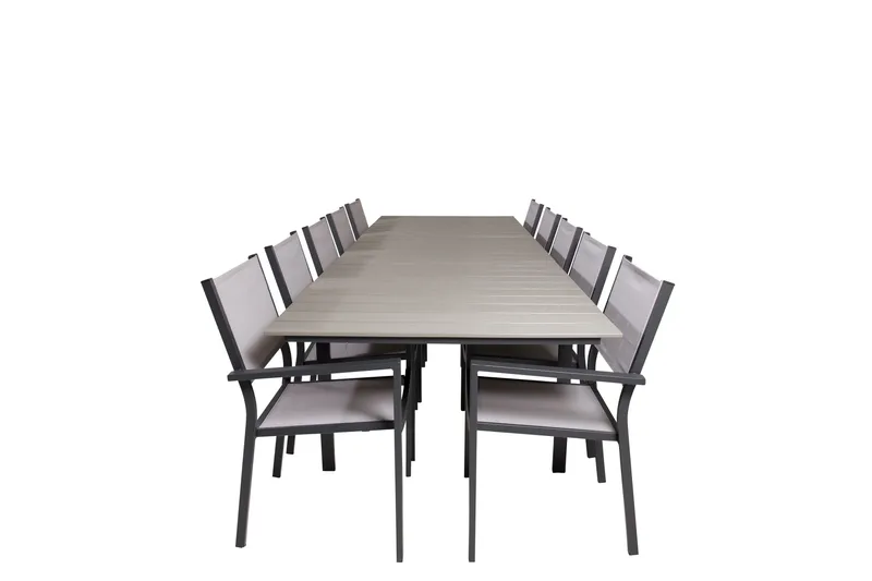 Levels Spisegruppe 225-325 cm Rektangulær med 10 Copacabana Stole, Grå