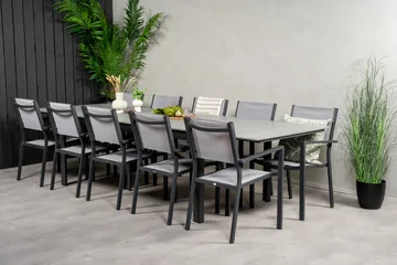 Levels Spisegruppe 225-325 cm Rektangulær med 10 Copacabana Stole - Grå - Havemøbler - Udendørsgruppe - Havesæt