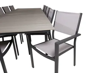 Levels Spisegruppe 225-325 cm Rektangulær med 10 Copacabana Stole - Grå - Havemøbler - Udendørsgruppe - Havesæt