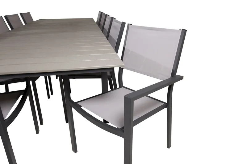 Levels Spisegruppe 225-325 cm Rektangulær med 10 Copacabana Stole - Grå - Havemøbler - Udendørsgruppe - Havesæt
