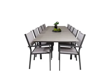 Levels Spisegruppe 225-325 cm Rektangulær med 10 Copacabana Stole - Grå - Havemøbler - Udendørsgruppe - Havesæt