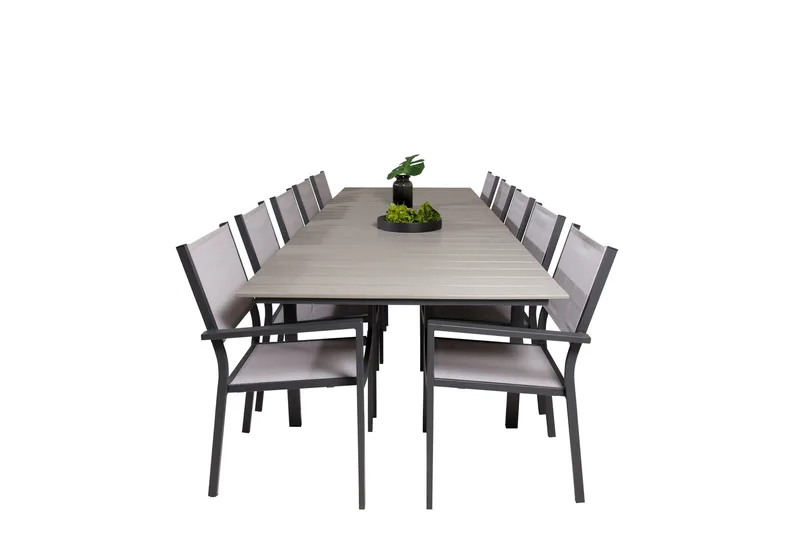 Levels Spisegruppe 225-325 cm Rektangulær med 10 Copacabana Stole - Grå - Havemøbler - Udendørsgruppe - Havesæt