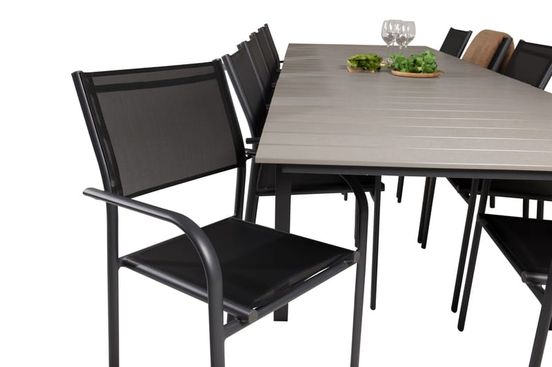 Levels Spisegruppe 225-325 cm Rektangulær med 10 Santorini Stole - Sort - Havemøbler - Udendørsgruppe - Havesæt