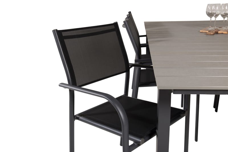 Levels Spisegruppe 225-325 cm Rektangulær med 6 Santorini Stole - Sort - Havemøbler - Udendørsgruppe - Havesæt