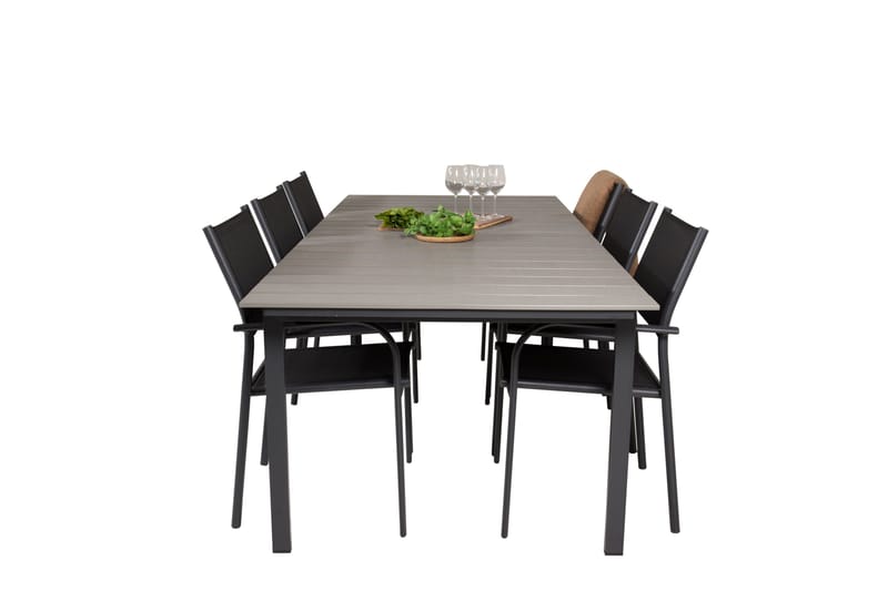 Levels Spisegruppe 225-325 cm Rektangulær med 6 Santorini Stole - Sort - Havemøbler - Udendørsgruppe - Havesæt
