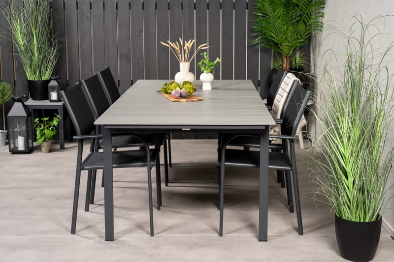 Levels Spisegruppe 225-325 cm Rektangulær med 6 Santorini Stole - Sort - Havemøbler - Udendørsgruppe - Havesæt