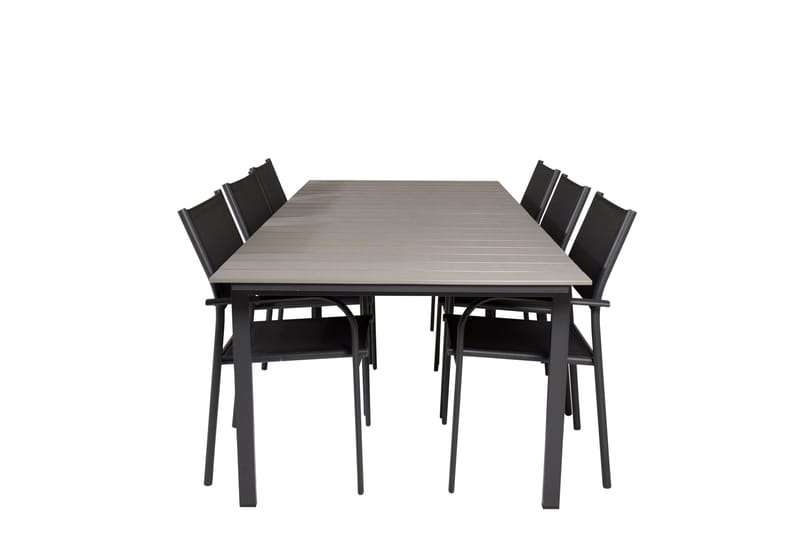 Levels Spisegruppe 225-325 cm Rektangulær med 6 Santorini Stole, Sort