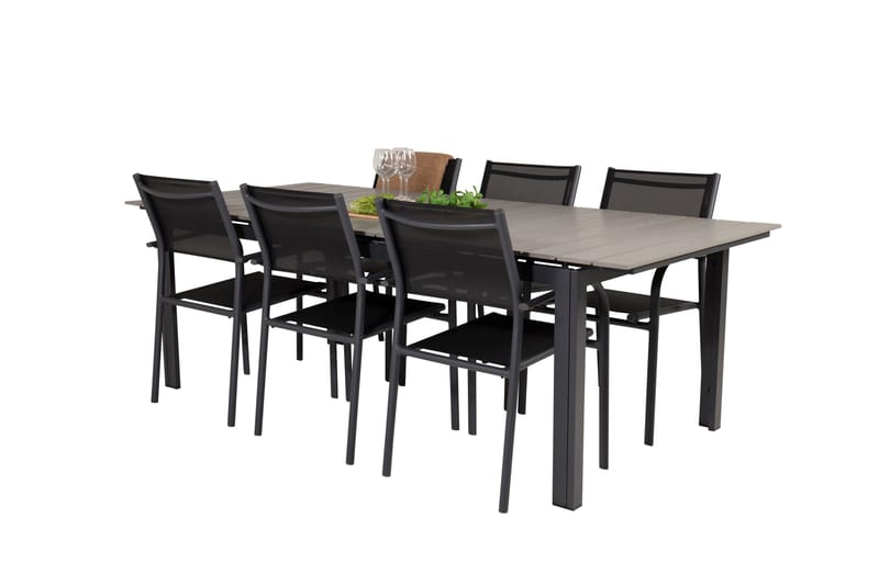 Levels Spisegruppe 225-325 cm Rektangulær med 6 Santorini Stole - Sort - Havemøbler - Udendørsgruppe - Havesæt