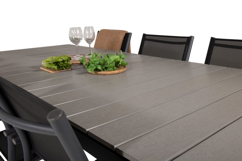 Levels Spisegruppe 225-325 cm Rektangulær med 6 Santorini Stole - Sort - Havemøbler - Udendørsgruppe - Havesæt