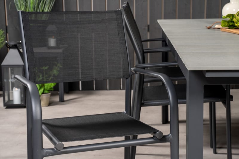 Levels Spisegruppe 225-325 cm Rektangulær med 6 Santorini Stole - Sort - Havemøbler - Udendørsgruppe - Havesæt