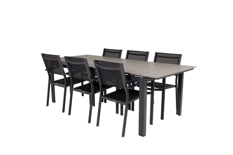 Levels Spisegruppe 230-310 cm Rektangulær med 6 Copacabana Stole - Sort - Havemøbler - Udendørsgruppe - Havesæt