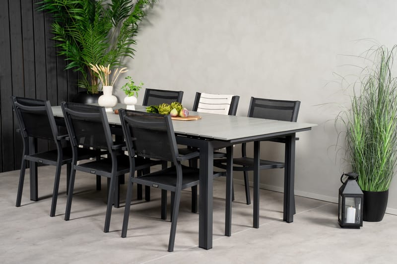 Levels Spisegruppe 230-310 cm Rektangulær med 6 Copacabana Stole - Sort - Havemøbler - Udendørsgruppe - Havesæt