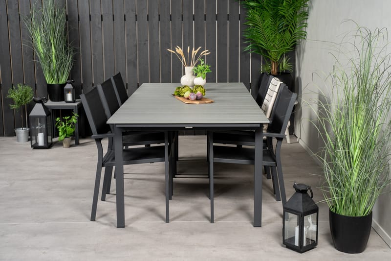 Levels Spisegruppe 230-310 cm Rektangulær med 6 Copacabana Stole - Sort - Havemøbler - Udendørsgruppe - Havesæt