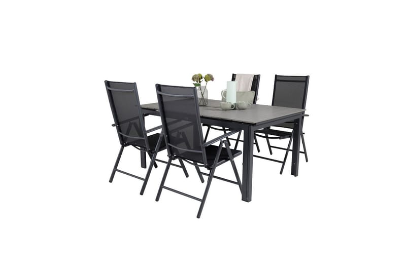 Levels Udvideligt Spisebordssæt 160cm + 4 Break Stole Sort/G - Venture Home - Havemøbler - Udendørsgruppe - Havesæt