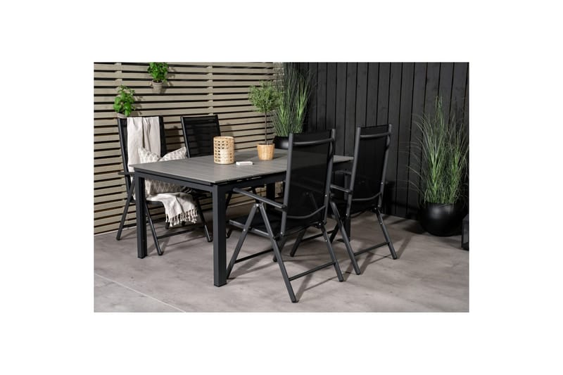 Levels Udvideligt Spisebordssæt 160cm + 4 Break Stole Sort/G - Venture Home - Havemøbler - Udendørsgruppe - Havesæt