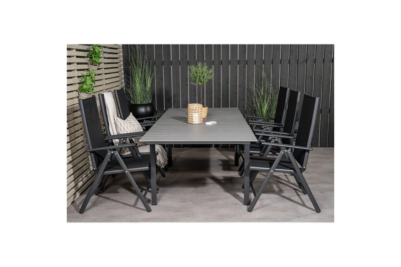 Levels Udvideligt Spisebordssæt 160cm + 6 Break Stole Sort/G - Venture Home - Havemøbler - Udendørsgruppe - Havesæt