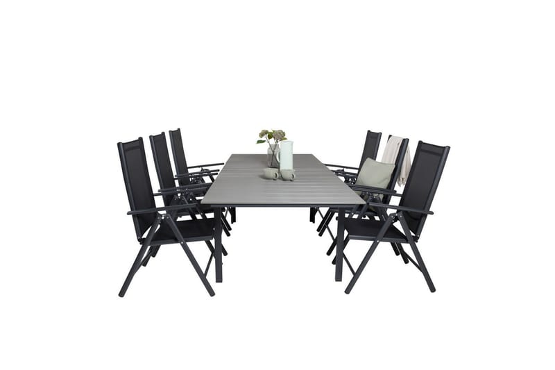 Levels Udvideligt Spisebordssæt 160cm + 6 Break Stole Sort/G - Venture Home - Havemøbler - Udendørsgruppe - Havesæt
