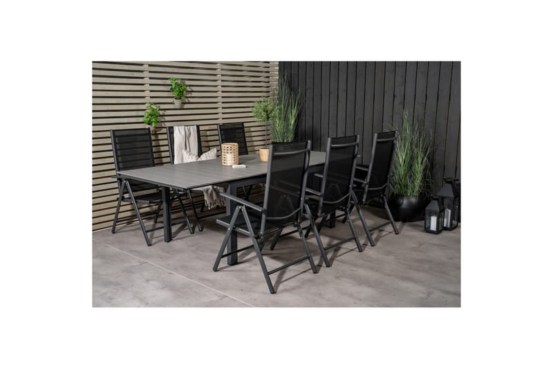 Levels Udvideligt Spisebordssæt 160cm + 6 Break Stole Sort/G - Venture Home - Havemøbler - Udendørsgruppe - Havesæt