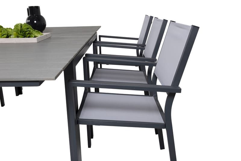 Levels Udvideligt Spisebordssæt 160cm + 6 Copacabana Stole - Sort/ Grå - Havemøbler - Udendørsgruppe - Havesæt