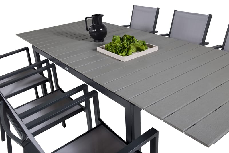 Levels Udvideligt Spisebordssæt 160cm + 6 Copacabana Stole - Sort/ Grå - Havemøbler - Udendørsgruppe - Havesæt