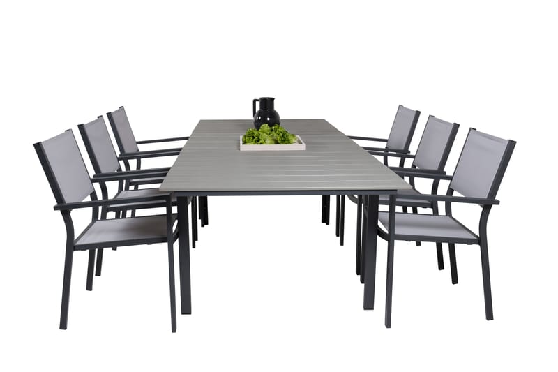 Levels Udvideligt Spisebordssæt 160cm + 6 Copacabana Stole - Sort/ Grå - Havemøbler - Udendørsgruppe - Havesæt