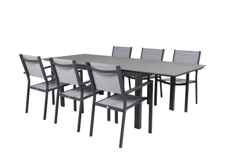 Levels Udvideligt Spisebordssæt 160cm + 6 Copacabana Stole - Sort/ Grå - Havemøbler - Udendørsgruppe - Havesæt