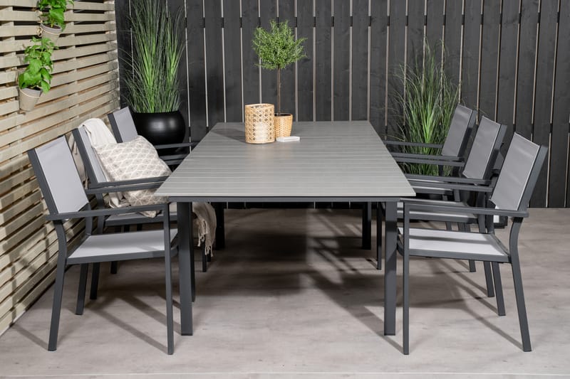 Levels Udvideligt Spisebordssæt 160cm + 6 Copacabana Stole - Sort/ Grå - Havemøbler - Udendørsgruppe - Havesæt