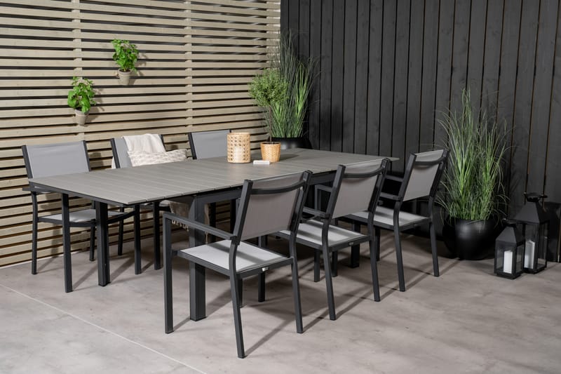 Levels Udvideligt Spisebordssæt 160cm + 6 Copacabana Stole - Sort/ Grå - Havemøbler - Udendørsgruppe - Havesæt