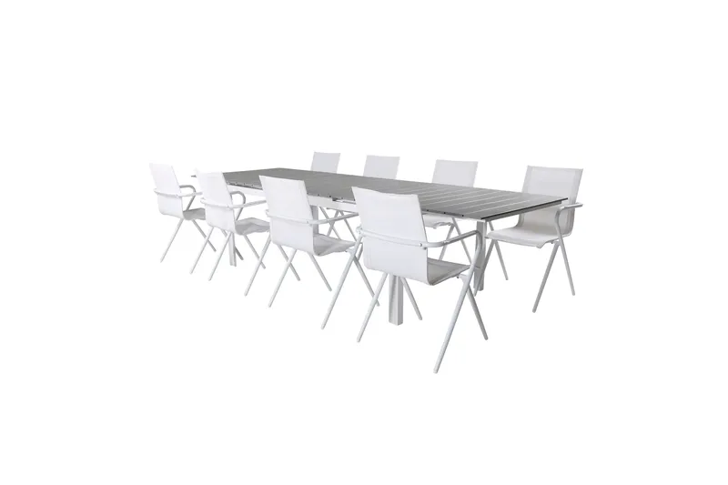 Levels Udvideligt Spisebordssæt 229cm + 8 Alina Stole, Sort/Grå