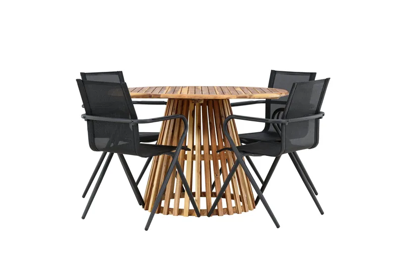 Lumpur Matgruppe 110 cm Rund med 4 Alina Stole - Natur - Havemøbler - Udendørsgruppe - Havesæt