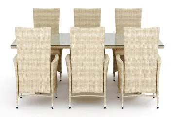 Majestic spisegruppe udendørs 210 + 6 Jenny justerbar lænestol Comfort Garden Beige - Havemøbler - Udendørsgruppe - Havesæt