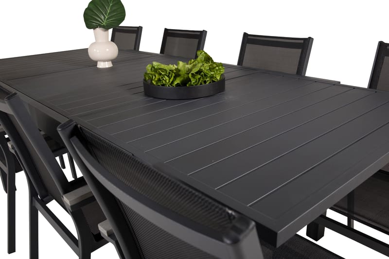 Marbella Matgruppe 160-240 cm Rektangulær med 8 Parma Stole - Sort - Havemøbler - Udendørsgruppe - Havesæt