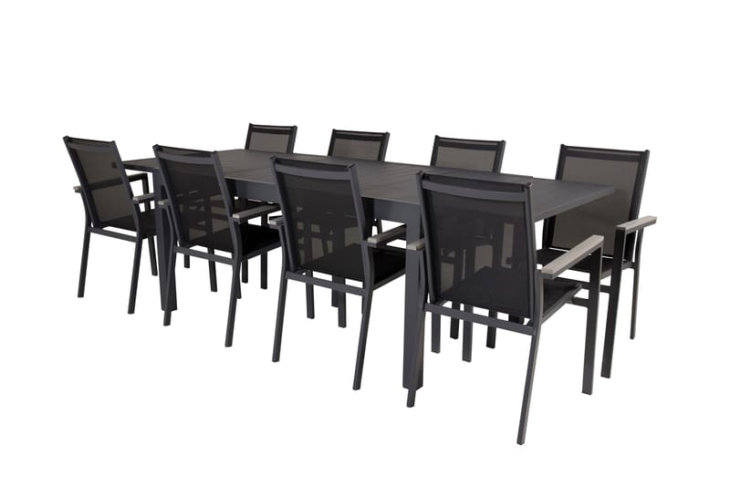 Marbella Matgruppe 160-240 cm Rektangulær med 8 Parma Stole - Sort - Havemøbler - Udendørsgruppe - Havesæt