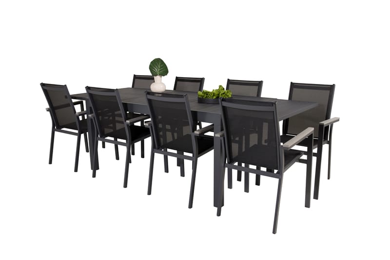 Marbella Matgruppe 160-240 cm Rektangulær med 8 Parma Stole - Sort - Havemøbler - Udendørsgruppe - Havesæt