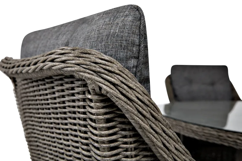 Marcus Spisebordssæt 140 Rund + 4 Lænestole m Hynde - Grå - Havemøbler - Udendørsgruppe - Havesæt