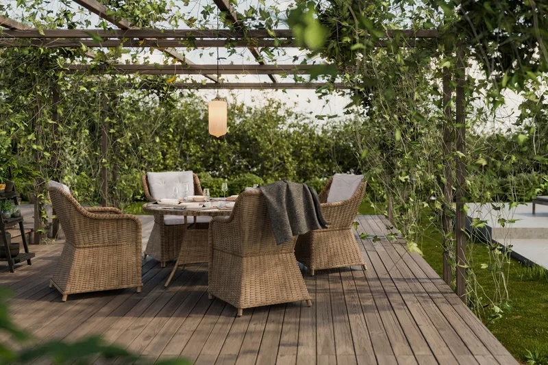 Marcus Spisebordssæt 140 Rund + 4 Lænestole m Hynde - Natur - Havemøbler - Udendørsgruppe - Havesæt