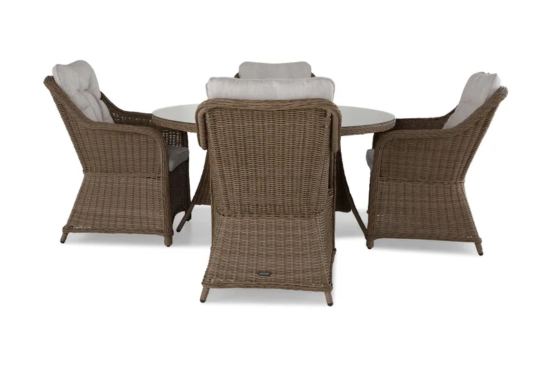 Marcus Spisebordssæt 140 Rund + 4 Lænestole m Hynde - Natur - Havemøbler - Udendørsgruppe - Havesæt